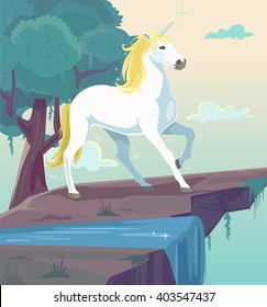 Unicorn fantasy flat cartoon illustration