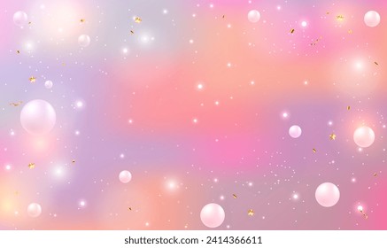 El fondo de galaxia pastel de fantasía unicornio con bolas de esfera o burbujas. Banner del universo giratorio en colores princesas.  Plantilla para producto, presentación cosmética. Burlarse. Exhibición, belleza. EPS10 vectores.