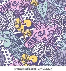 unicorn fantasy seamless doodle pattern