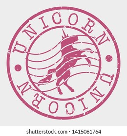 Unicorn Fantasy Stamp. Horse Silhouette Seal. Round Design. Vector Icon. Design Retro Insignia.
