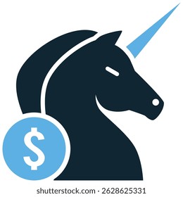 Vetor ícone financeiro da Unicórnio para sonho de start-up, valor de bilhões de dólares e inovação moderna. Ideal para apresentações comerciais, aplicativos fintech e ilustrações de start-ups tecnológicas.