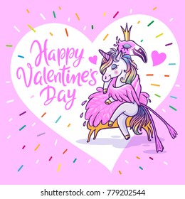 Unicornio con flamingo. Los mejores amigos para siempre. Tarjeta de San Valentín vectorial