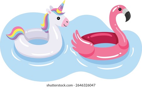 Unicorn and Flamingo Pool Floats on Water