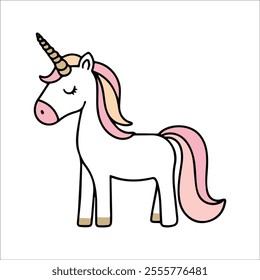 Unicorn Flat Vector Illustration, Magical Horse, Stylized Design, White Body