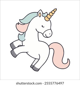 Unicorn Flat Vector Illustration, Magical Horse, Stylized Design, White Body