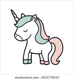 Unicorn Flat Vector Illustration, Magical Horse, Stylized Design, White Body