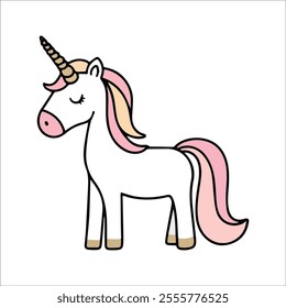 Unicorn Flat Vector Illustration, Magical Horse, Stylized Design, White Body