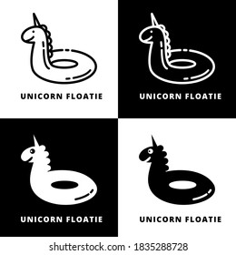 Unicorn Floaties Logo Vector. Flamingo Float Icon Line And Glyph Style. Swimming Buoy Symbol Illustration