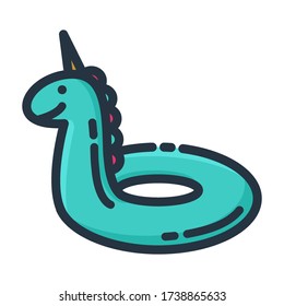 Unicorn Floaties Vector Icon. Summer Vacation Outline Style