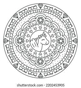 Unicorn flower mandala vector illustration