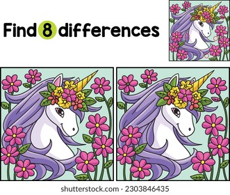 Unicorn with a Flower Wreath Find The Differences