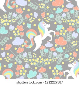 unicorn flowers blossom seamless pattern vector art
