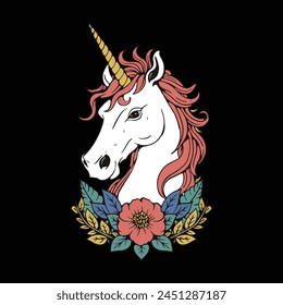 un unicornio con ilustración de flores