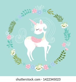 Unicorn with flowers vector illustration