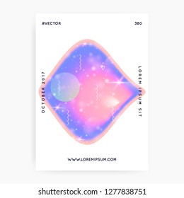 Unicorn flyer. Kawaii rainbow hologram. Princess holographic gradient. Vibrant universe banner. Fantasy cover. Unicorn flyer with magic sparkles, stars and blurs for girl party invitation.