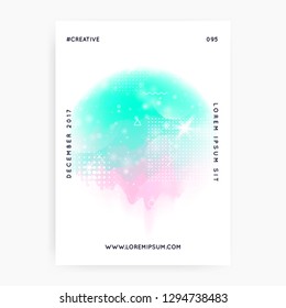 Unicorn flyer. Kawaii rainbow hologram. Princess holographic gradient. Colorful universe banner. Fantasy cover. Unicorn flyer with magic sparkles, stars and blurs for girl party invitation.