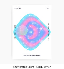 Unicorn flyer. Kawaii rainbow hologram. Princess holographic gradient. Fantasy cover. Liquid universe banner. Unicorn flyer with magic sparkles, stars and blurs for girl party invitation.