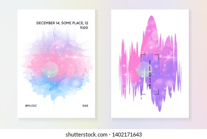 Unicorn flyer. Kawaii rainbow hologram. Princess holographic gradient. Fantasy set. Creative universe banner. Unicorn flyer with magic sparkles, stars and blurs for girl party invitation.