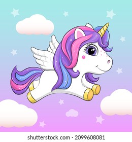 Unicorn Flying Across Sky Vector Illustration Stock Vector (Royalty ...