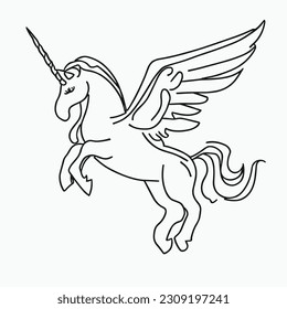 unicorn flying. Outline vector for coloring page.