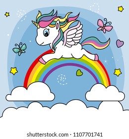 unicorn flying over the rainbow