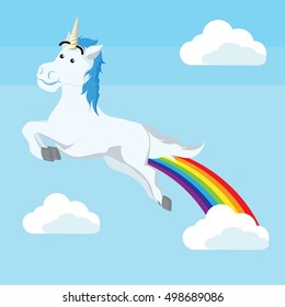 unicorn flying with rainbow