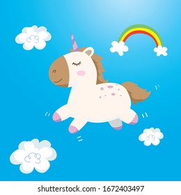Unicorn flying in the sky vector cartoon pattern