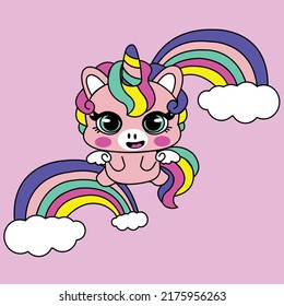 UNICORN CON ALAS DE VUELO Y DOS RAINBOWS EN EL FONDO