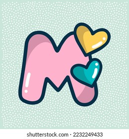 unicorn font, pink letter M with heart