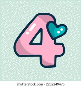 unicorn font, pink number 4 with heart