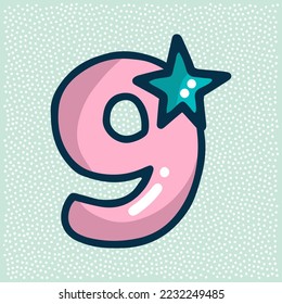 unicorn font, pink number 9 with a star