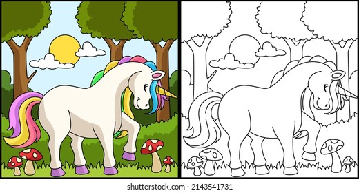 Unicornio En Una Ilustración De Colores Forestales