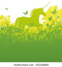 Unicorn in the forest and fairy tales
