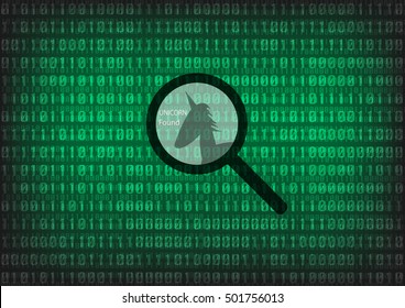 Unicorn found in  search symbol with decimal number background