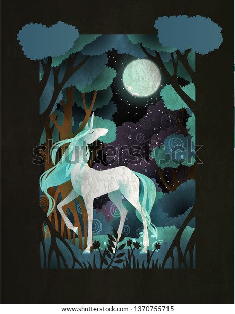 Unicorn Front Magic Forest Fairy Tale Stock Vector (Royalty Free ...