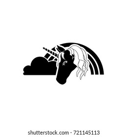 Unicorn in front of rainbow vector icon
