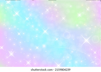 Unicorn Galaxy Fantasy Background With Stars Sparkles. Pastel Magic Sky. Cute Princess Wallpaper. Vector Illustration.