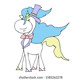 Unicorn gentleman. International Mens Day. Fathers day. Cute cartoon unicorns. Vector illustration.	