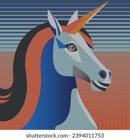 Unicorn geometrical vector illustration. Fairytale horse in retro design. 