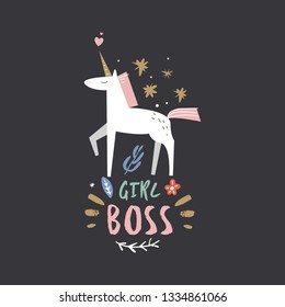 Unicorn Girl Boss Vector, Cute Nursery Wall Art, Animal Print, Pastel Baby Room Decor Picture, Clip Art, Illustrator EPS And JPG