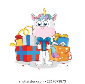 the unicorn give gifts mascot. cartoon vector