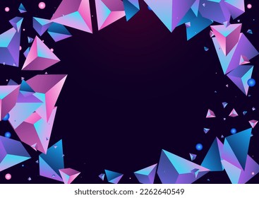 Unicorn Glass Vector Dark Violet Background. Cosmic Technology Tetrahedron Poster. Rainbow Modern Geometric Banner. Holographic Polyhedron Business Decoration.