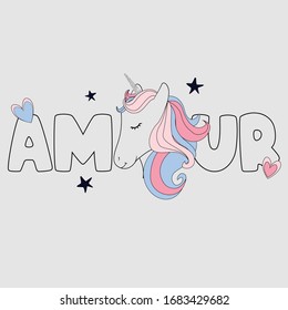 unicorn glitter animal colorful star heart text line girl tee illustration art vector