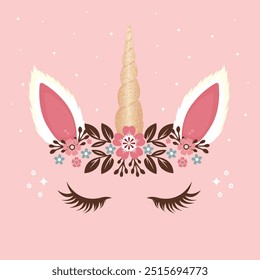 unicorn with glitter horn and flowers