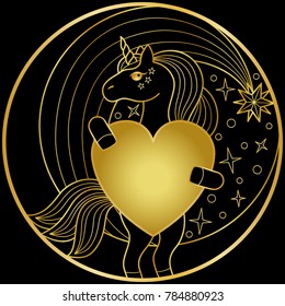 Unicorn Gold Round Print
