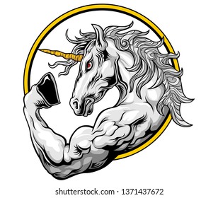 unicorn got a strong and muscular biceps