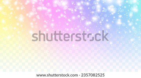 Unicorn gradient isolated on transparent background. Rainbow dream, princess, fantasy or fairy tail overlay texture. Vector magic spectrum border with bokeh light effect, glitter and white stars