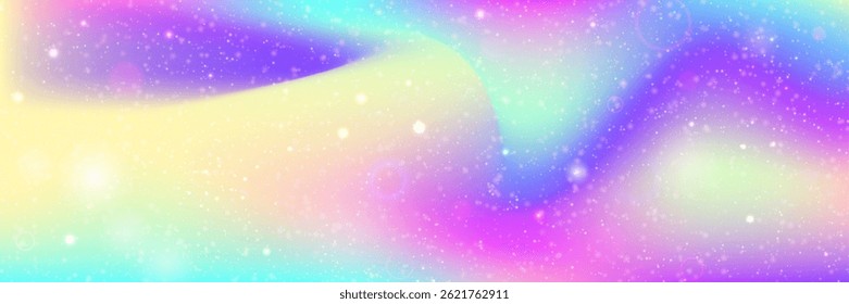 Unicorn Gradient. Pink Fairy Hologram And Beautiful Magic Background. Purple Kawaii Pattern. Fantasy Cartoon Dream With Shiny Holographic Star Design. Blue Unicorn Gradient.