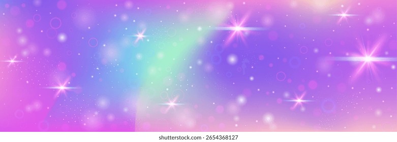 Gradiente do Unicórnio. Holograma De Fadas Rosa E Bela Kawaii Padrão. Fundo de Arco-íris roxo. Sonho Brilhante Do Universo Com Brilho De Conto De Fadas Brilhante. Gradiente de unicórnio azul.