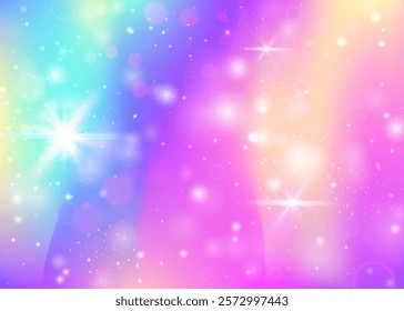 Unicorn Gradient. Pink Kawaii Hologram. Fairy Background. Holographic Blurred Mesh. Purple Pastel Pattern. Blue Magical Invitation. Princess Backdrop. Stars Unicorn Gradient.